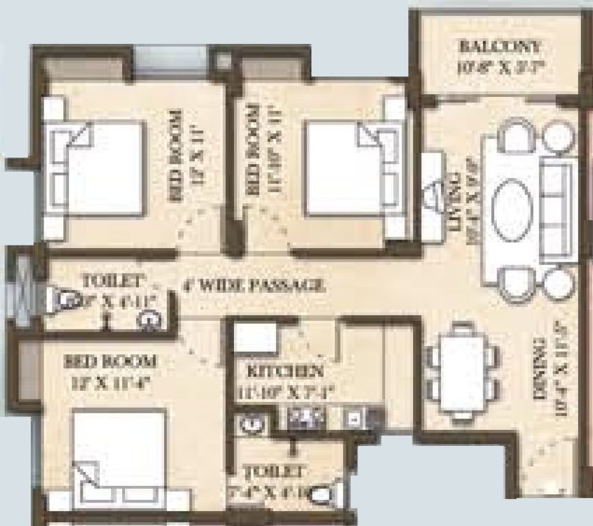 SandeepG Mayfair Paradise (3BHK+2T (1,425 sq ft) 1425 sq ft)