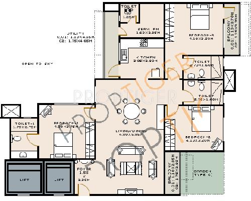 Sobha Jasmine (3BHK+4T (2,117 sq ft)   Servant Room 2117 sq ft)