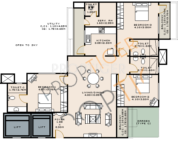 Sobha Jasmine (3BHK+4T (2,117 sq ft)   Servant Room 2117 sq ft)