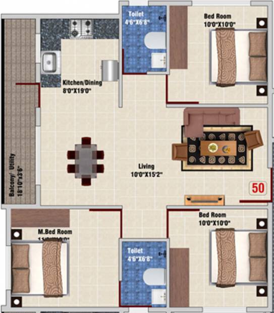 DS Skylishcious (3BHK+2T (1,193 sq ft) 1193 sq ft)
