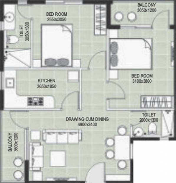 SandeepG Mayfair Greens Phase 1 (2BHK+2T (984 sq ft) 984 sq ft)