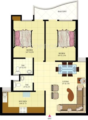 Neoteric Gulmohar City (2BHK+2T (1,050 sq ft) 1050 sq ft)