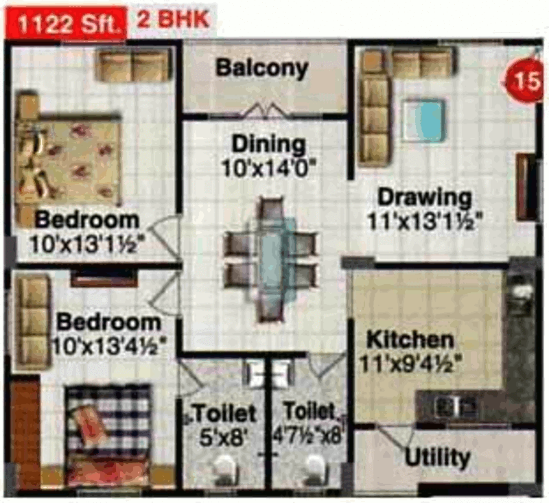 MSK Builder MSK Towers (2BHK+2T (1,122 sq ft) 1122 sq ft)