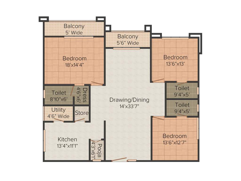 Omsree Patel Rainbow Ville (3BHK+3T (2,459 sq ft)   Pooja Room 2459 sq ft)