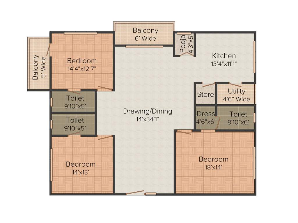 Omsree Patel Rainbow Ville (3BHK+3T (2,462 sq ft)   Pooja Room 2462 sq ft)