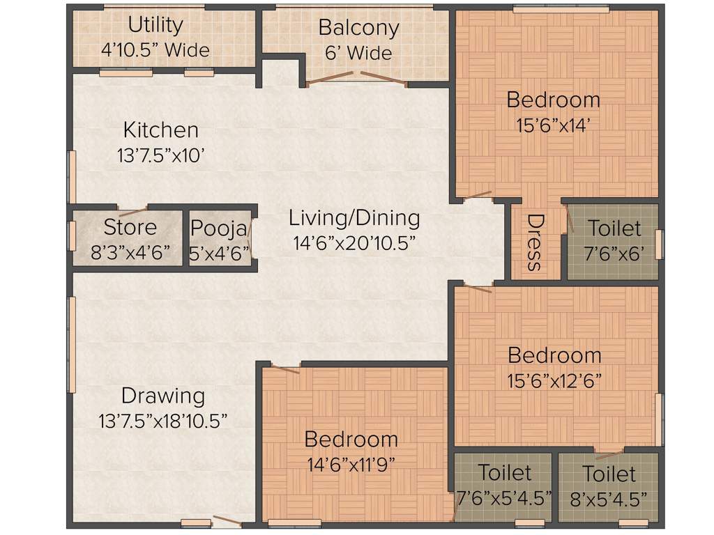 Omsree Patel Rainbow Ville (3BHK+3T (2,320 sq ft)   Pooja Room 2320 sq ft)
