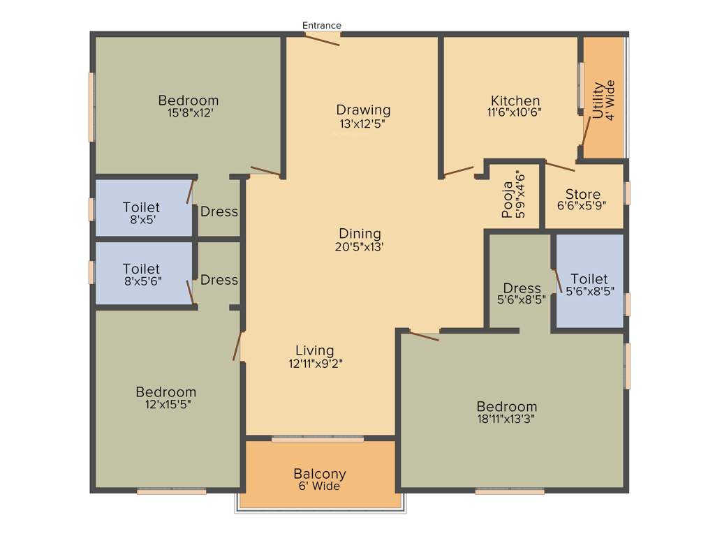 Omsree Green Front (3BHK+3T (2,356 sq ft) + Pooja Room 2356 sq ft)