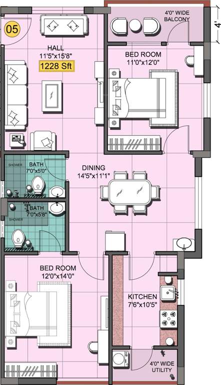 Shanta Chalet Meadows (2BHK+2T (1,228 sq ft) 1228 sq ft)