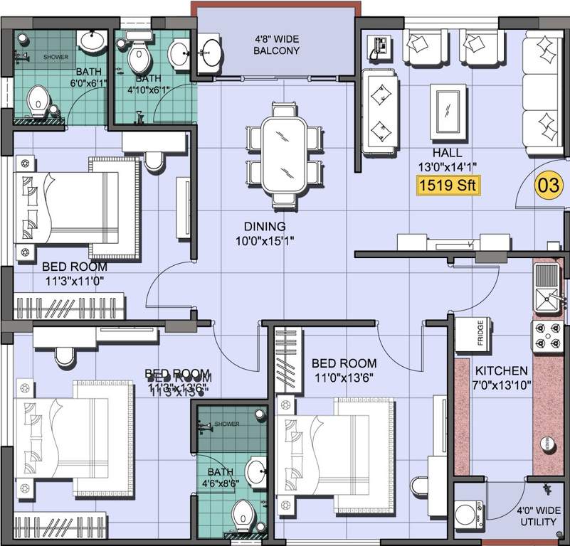 Shanta Chalet Meadows (3BHK+3T (1,519 sq ft) 1519 sq ft)
