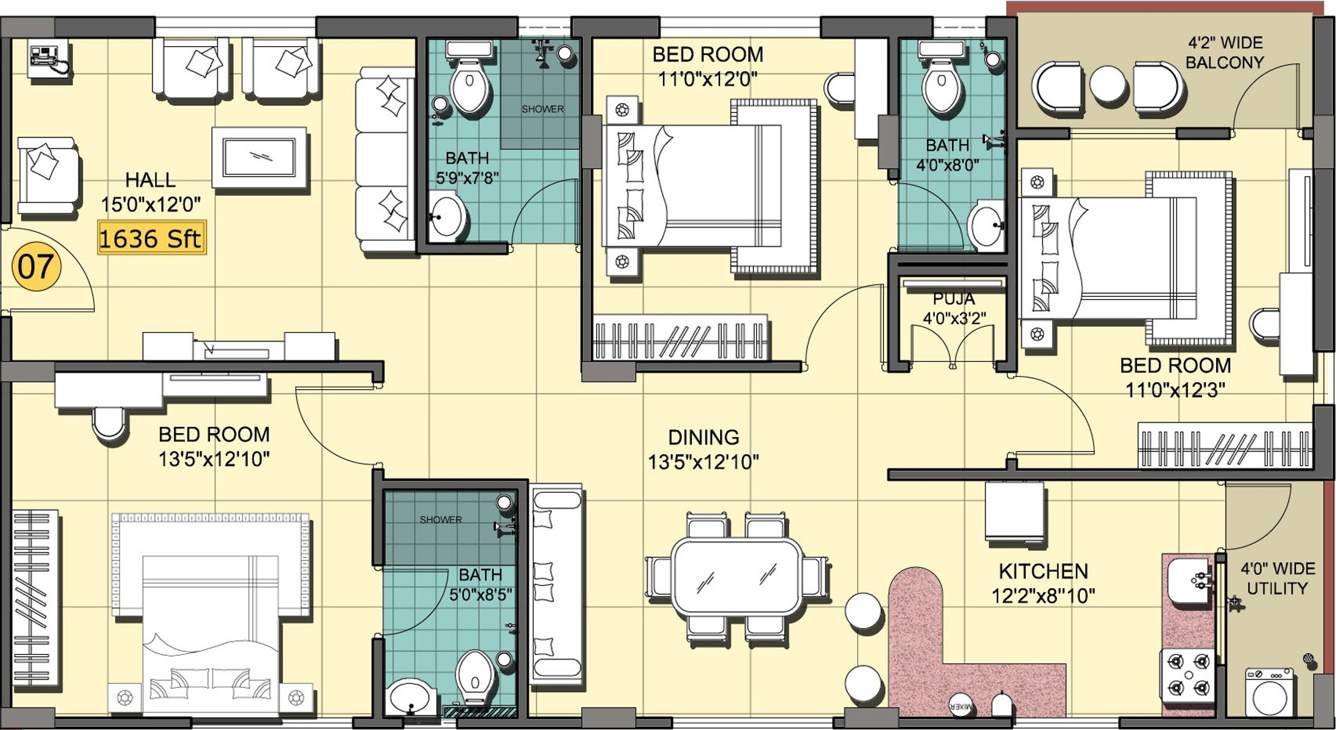 Shanta Chalet Meadows (3BHK+3T (1,636 sq ft)   Pooja Room 1636 sq ft)