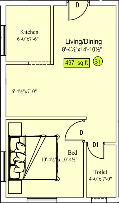 Sekaran Studio 6 Apartment (1BHK+1T (497 sq ft) 497 sq ft)