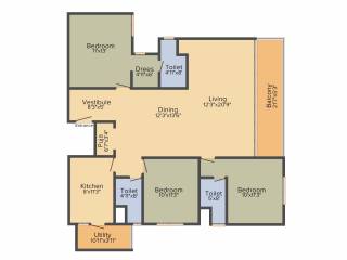 Pacifica Happiness Towers (3BHK+3T (1,951 sq ft) 1951 sq ft)