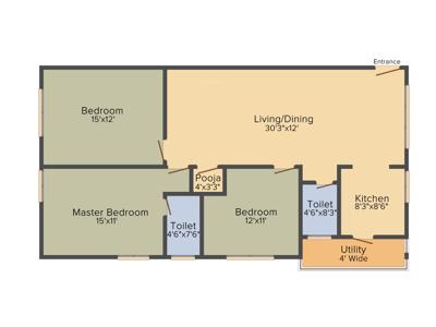 Poorvi Shreepradha (3BHK+2T (1,385 sq ft) + Pooja Room 1385 sq ft)