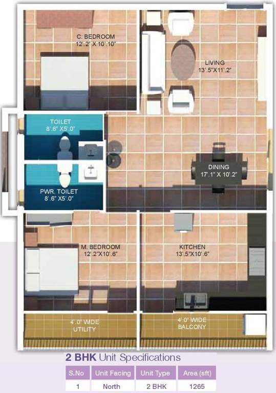 Srinivasa Sri Amethyst Apartments (2BHK+2T (1,265 sq ft) 1265 sq ft)