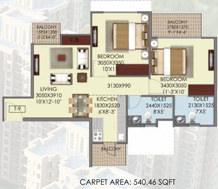 Signature The Serenas (2BHK+2T (540 sq ft) 540 sq ft)