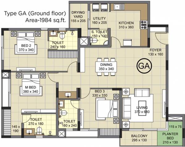 Skyline Skyline Grand Terrace (3BHK+4T (1,984 sq ft) 1984 sq ft)