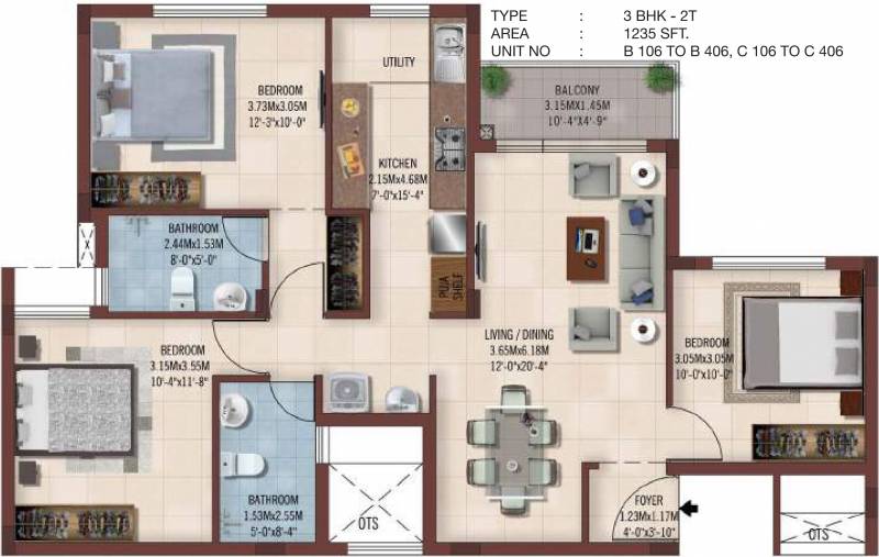Casagrand Ferns (3BHK+3T (1,235 sq ft) 1235 sq ft)