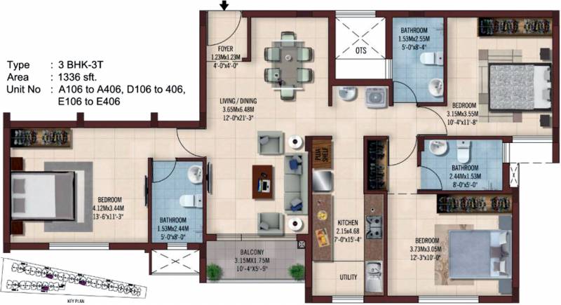 Casagrand Ferns (3BHK+3T (1,336 sq ft) 1336 sq ft)