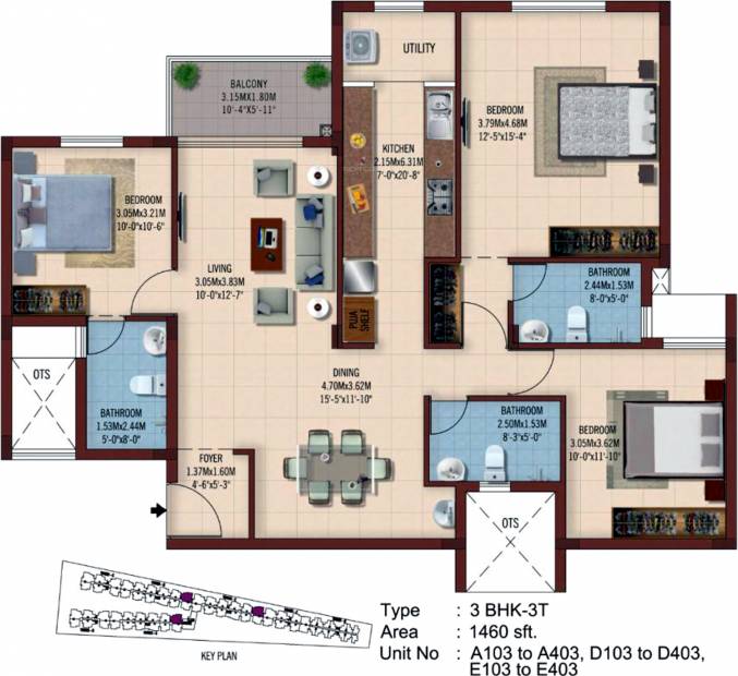 Casagrand Ferns (3BHK+3T (1,460 sq ft) 1460 sq ft)