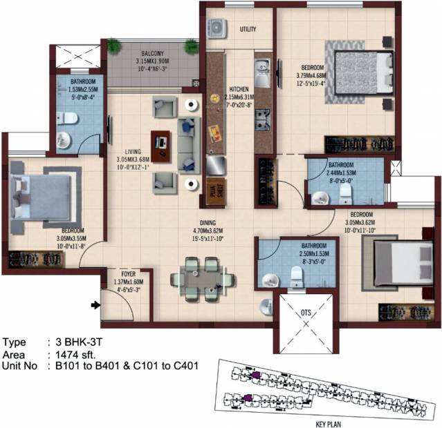 Casagrand Ferns (3BHK+3T (1,474 sq ft) 1474 sq ft)
