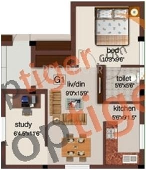 ACE Blossom (1BHK+1T (535 sq ft)   Study Room 535 sq ft)