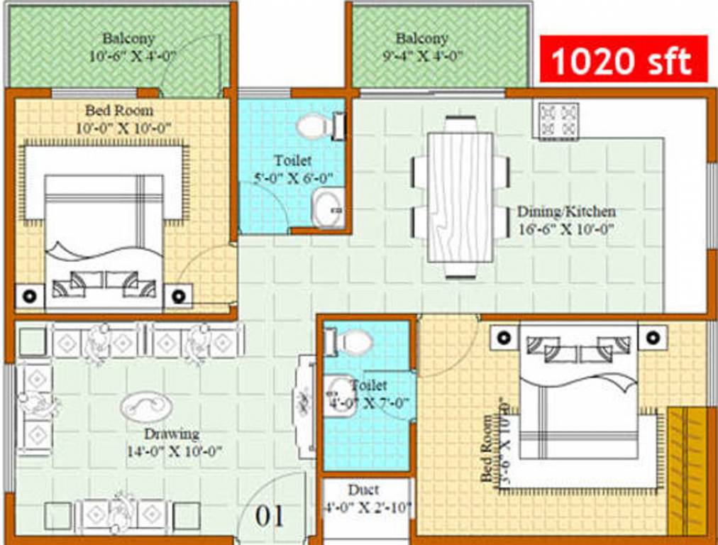 Tetra Green Admire (2BHK+2T (1,020 sq ft) 1020 sq ft)