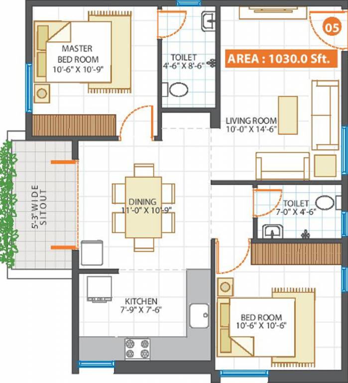 Propulsive Pinnacle (2BHK+2T (1,030 sq ft) 1030 sq ft) Propulsive Pinnacle (2BHK+2T (1,030 sq ft) 1030 sq ft)