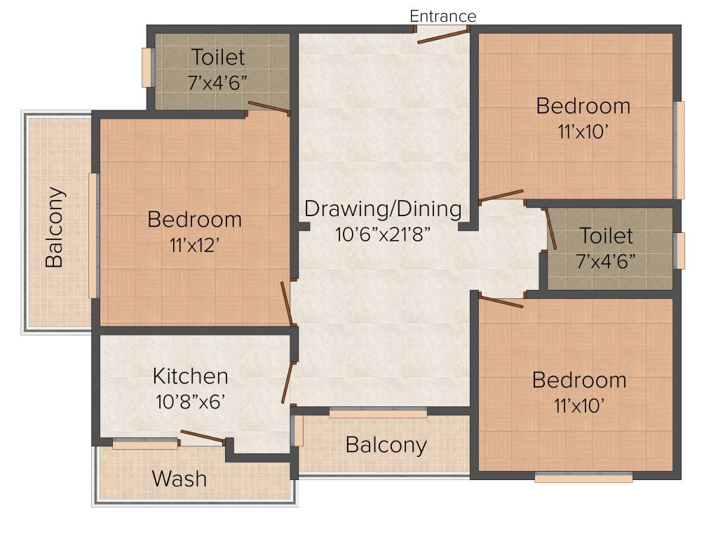 DK Bridge Tower (3BHK+2T (1,200 sq ft) 1200 sq ft)