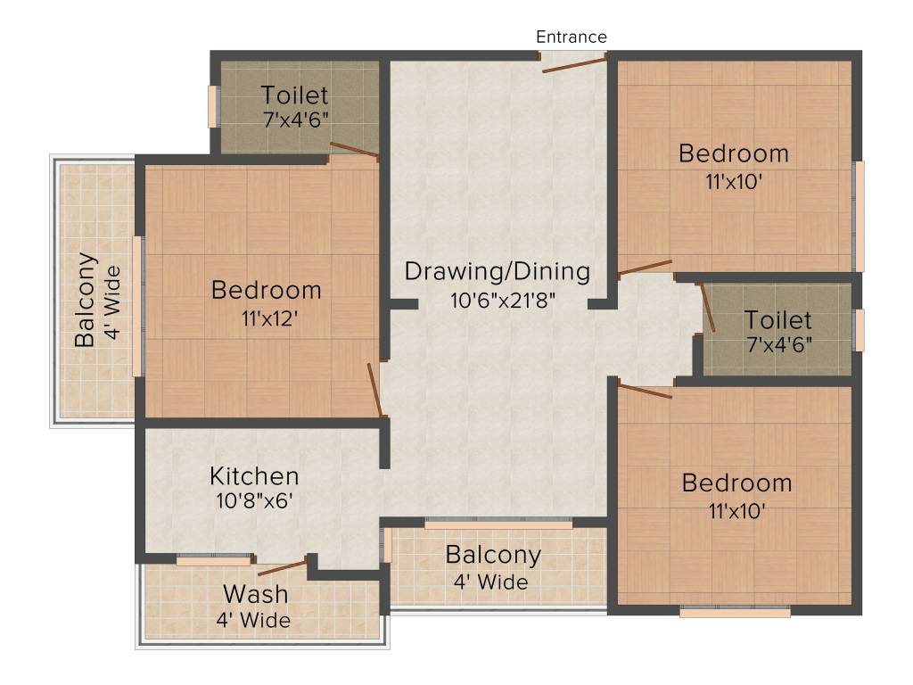 DK Bridge Tower (3BHK+2T (1,282 sq ft) 1282 sq ft)