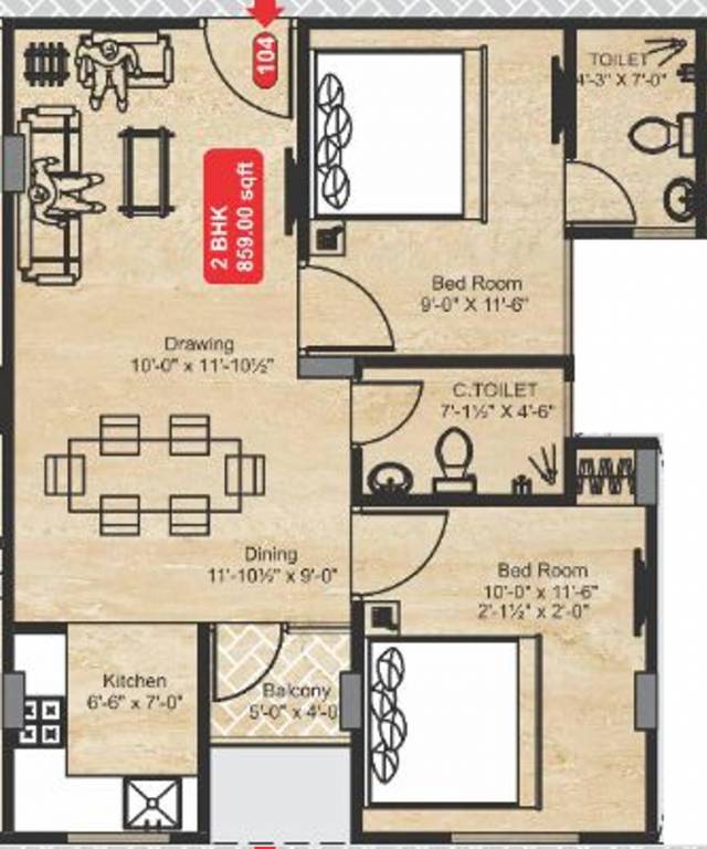 Unique Rakshak (2BHK+2T (859 sq ft) 859 sq ft) Unique Rakshak (2BHK+2T (859 sq ft) 859 sq ft)