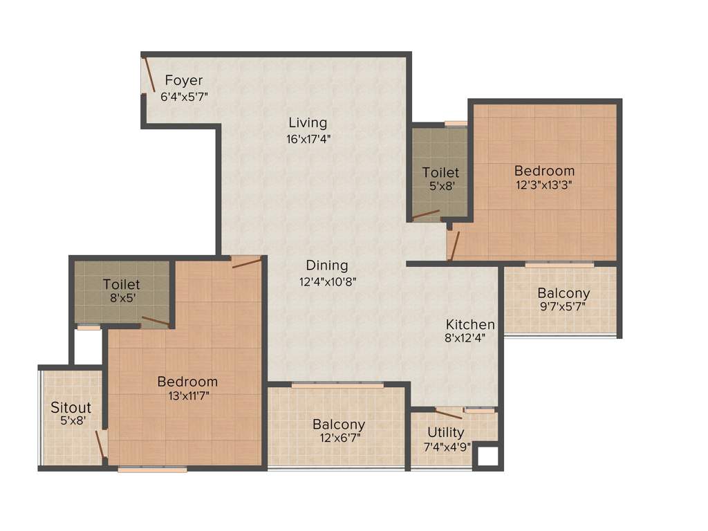 Century Central (2BHK+2T (1,419 sq ft) 1419 sq ft)