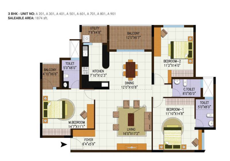 Century Central (3BHK+3T (1,874 sq ft) 1874 sq ft)