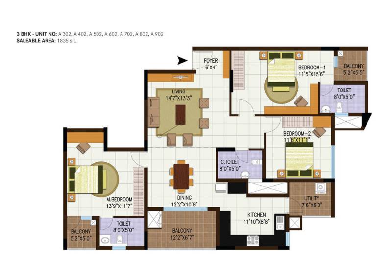 Century Central (3BHK+3T (1,835 sq ft) 1835 sq ft)