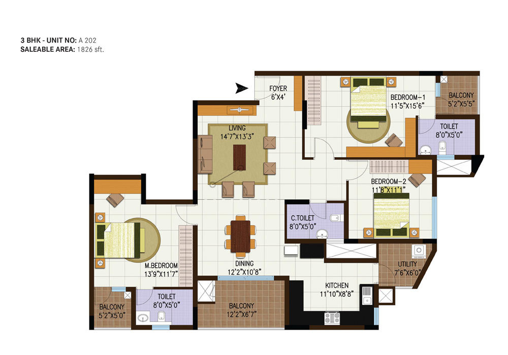 Century Central (3BHK+3T (1,826 sq ft) 1826 sq ft)