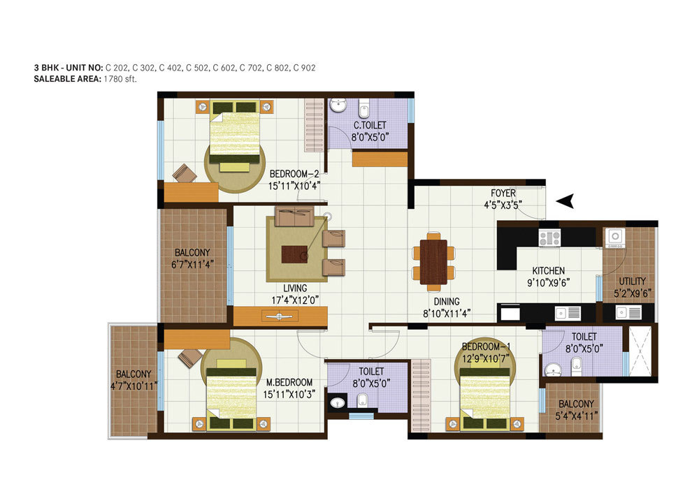 Century Central (3BHK+3T (1,780 sq ft) 1780 sq ft)