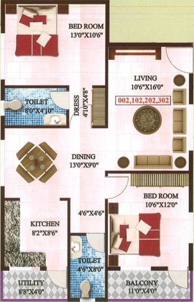 Eco dream YD Sai Grand (2BHK+2T (1,104 sq ft) 1104 sq ft)