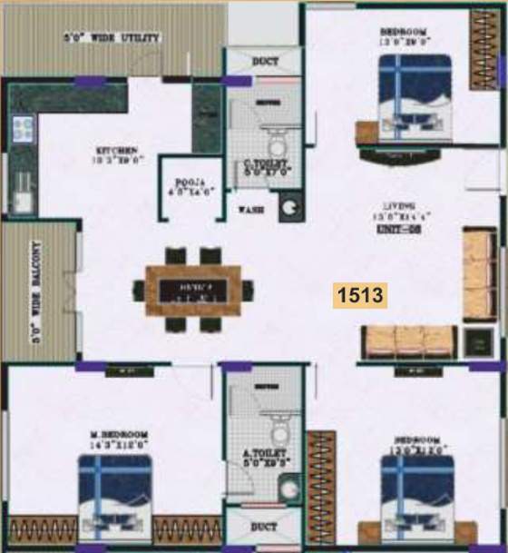 Elegant Esplande (3BHK+2T (1,513 sq ft) + Pooja Room 1513 sq ft)
