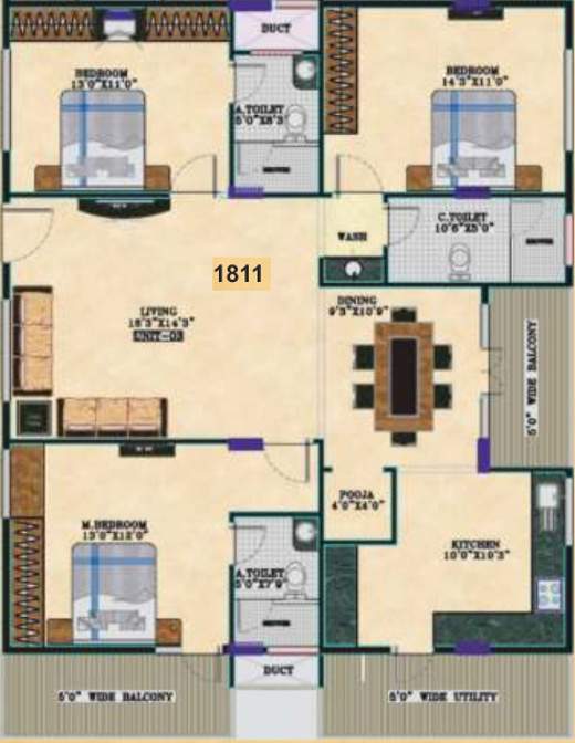 Elegant Esplande (3BHK+3T (1,811 sq ft) + Pooja Room 1811 sq ft)