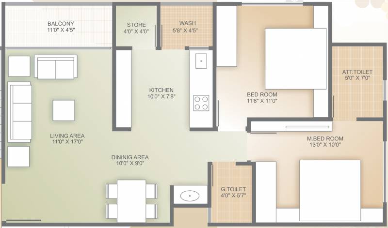 Sampad Residency (2BHK+2T (1,368 sq ft) 1368 sq ft)