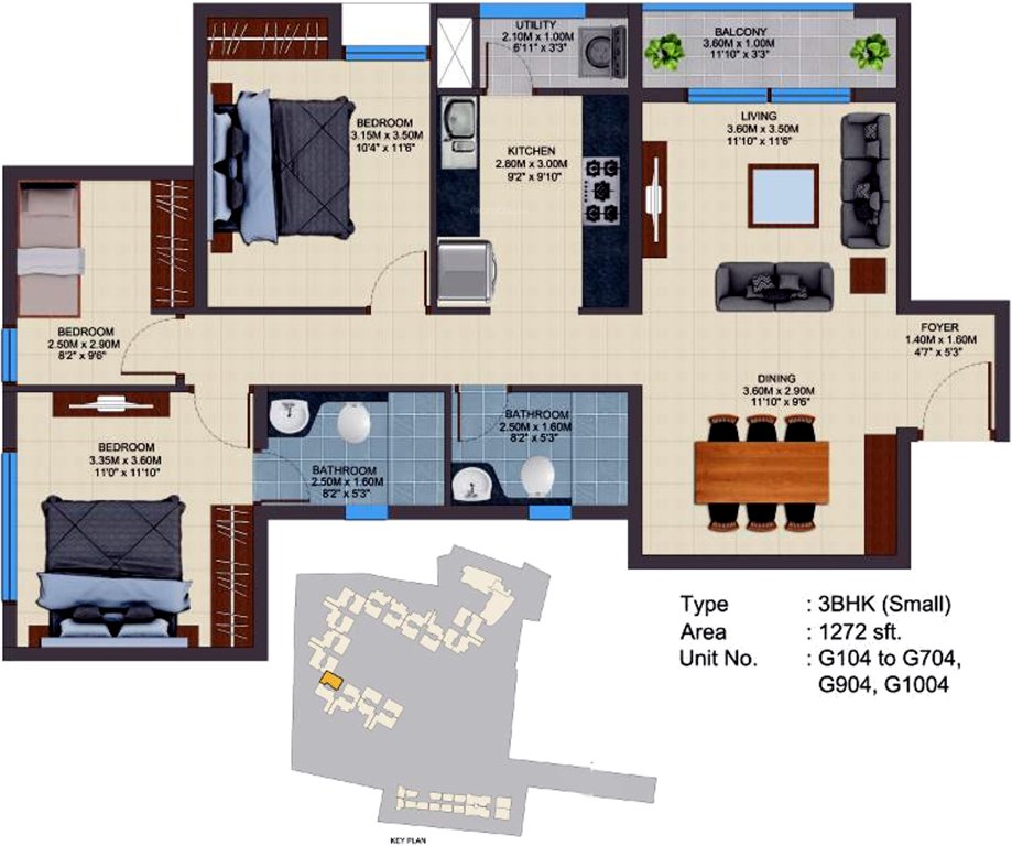 Casagrand ECR 14 (3BHK+2T (1,272 sq ft) 1272 sq ft)