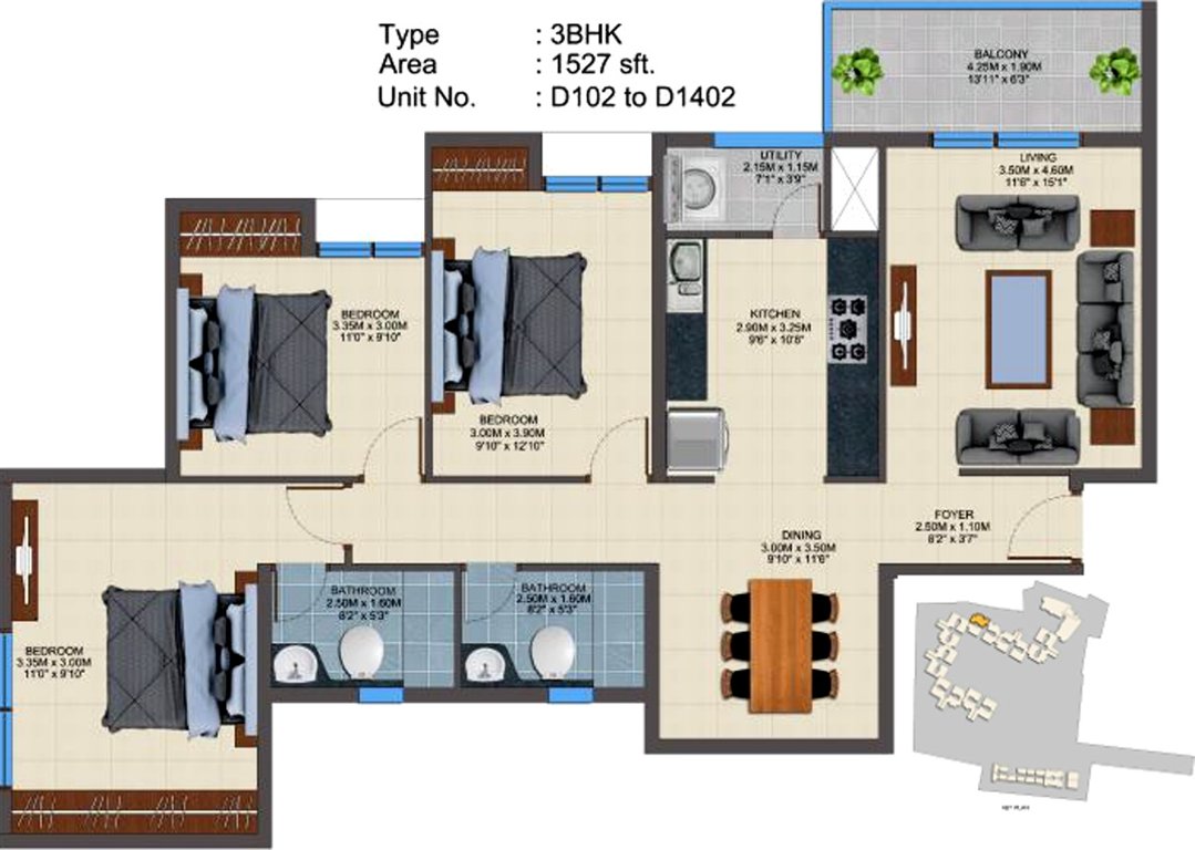 Casagrand ECR 14 (3BHK+2T (1,527 sq ft) 1527 sq ft)