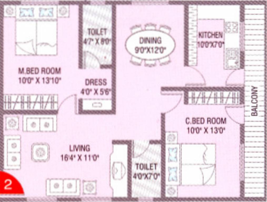 Bhavya Majestic Enclave (2BHK+2T (1,040 sq ft) 1040 sq ft)