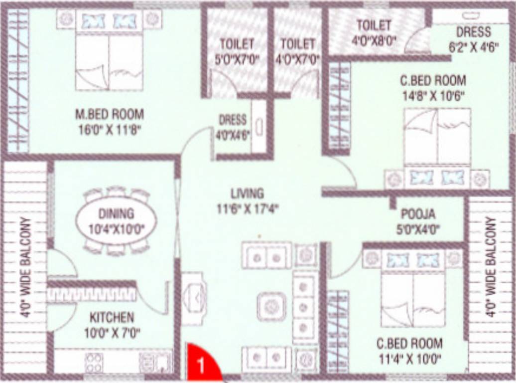 Bhavya Majestic Enclave (3BHK+3T (1,470 sq ft) + Pooja Room 1470 sq ft)