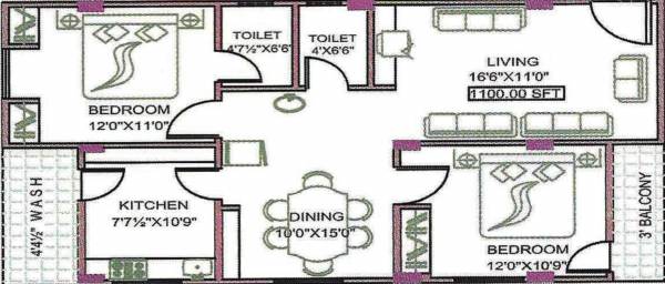 Well Build Constructions Sai Harsha Towers (2BHK+2T (1,100 sq ft) 1100 sq ft)