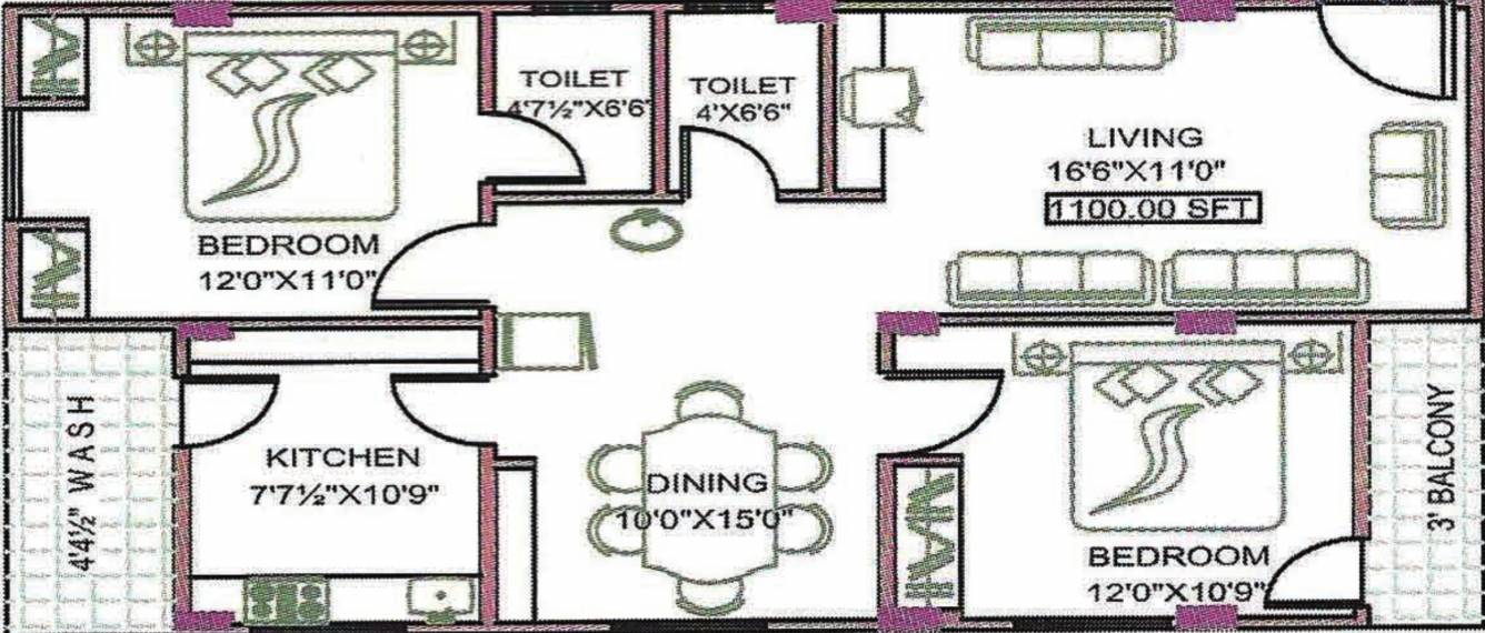 Well Build Constructions Sai Harsha Towers (2BHK+2T (1,100 sq ft) 1100 sq ft)