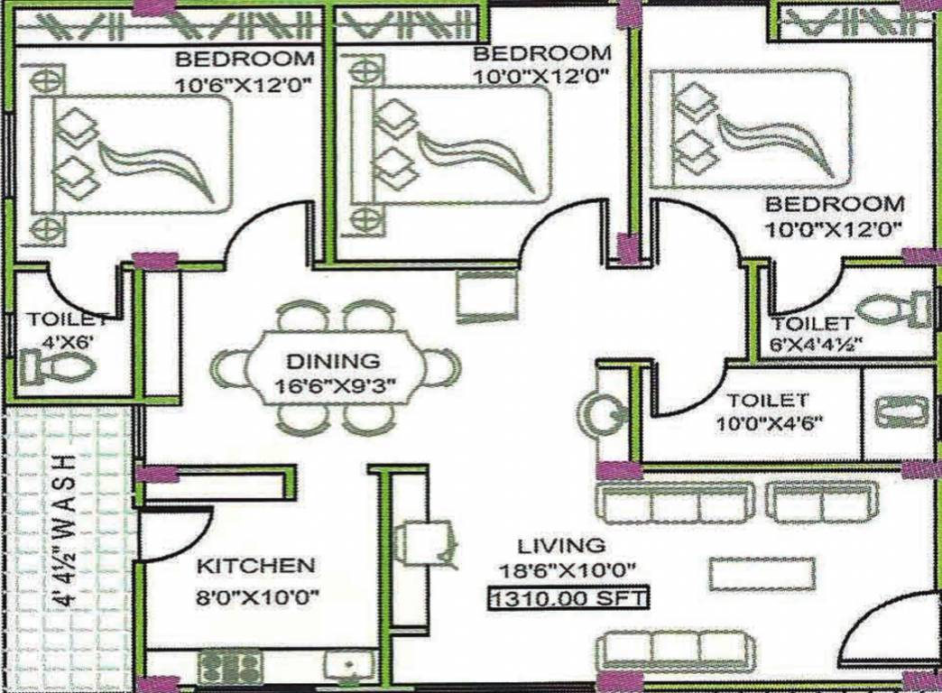 Well Build Constructions Sai Harsha Towers (3BHK+3T (1,310 sq ft) 1310 sq ft)