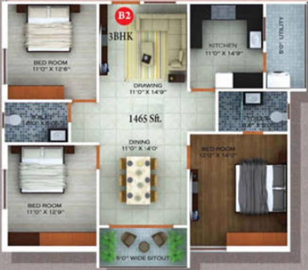 Sri Dahlia One (3BHK+2T (1,465 sq ft) 1465 sq ft)