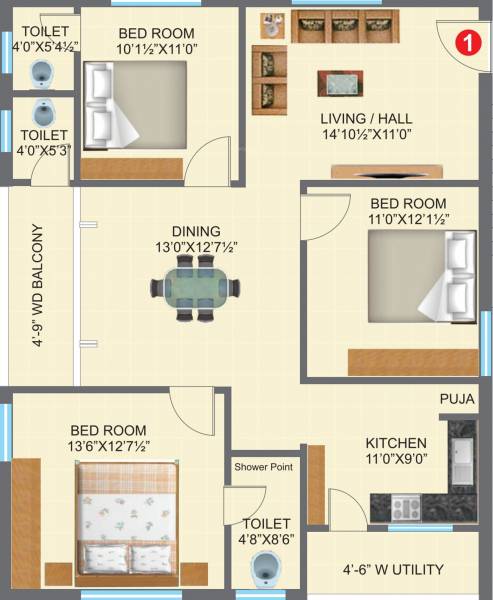 Nava Nirman Golden Springs (3BHK+3T (1,500 sq ft) + Pooja Room 1500 sq ft)