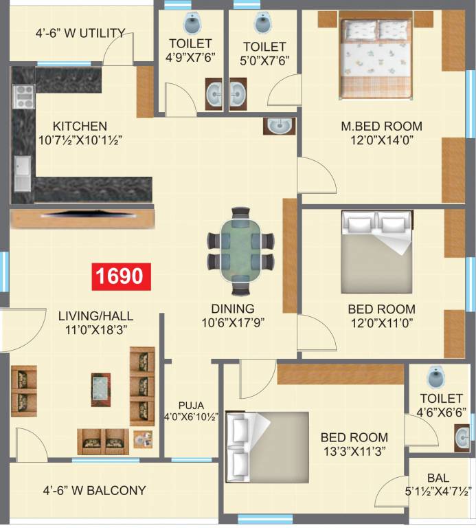 Nava Nirman Temple Tree (3BHK+3T (1,690 sq ft) + Pooja Room 1690 sq ft)