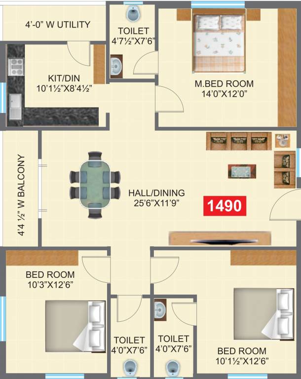 Nava Nirman Temple Tree (3BHK+3T (1,490 sq ft) 1490 sq ft)